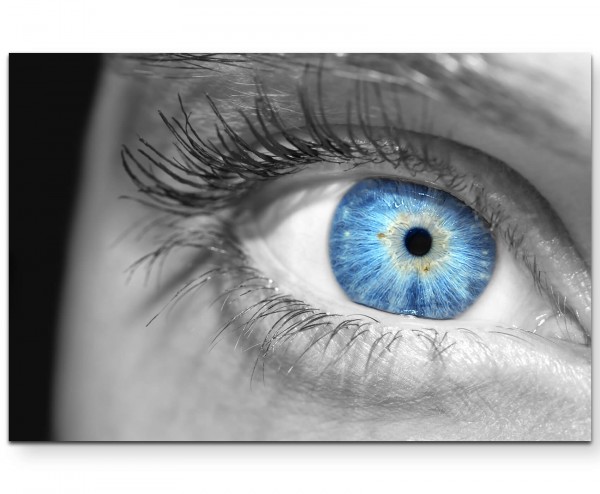 Schwarz/weiß Fotografie  Fokus blaues Auge - Leinwandbild