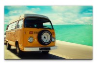 Bilder XXL Gelber Bus am Strand Wandbild auf Leinwand