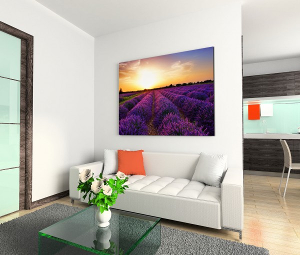 120x80cm Wandbild Frankreich Provence Lavendelfeld Sonnenuntergang