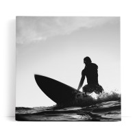 Surfer Surfbrett Schwarz Weis Ozean Wellen Fotokunst