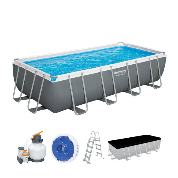 Bestway 56466 Power Steel™ Frame Pool 549 x 274 x 122 cm – Komplettset mit Sandfilteranlage, grau, eckig