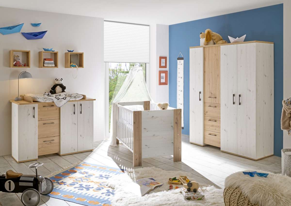 Babyzimmer Micha II in Artisan Weiß und Asteiche Komplett Set von Mäusbacher