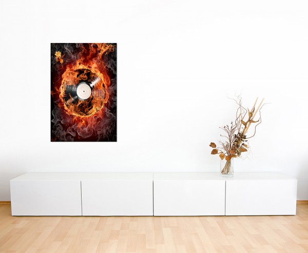 120x80cm Schallplatte Feuer Rauch Musik