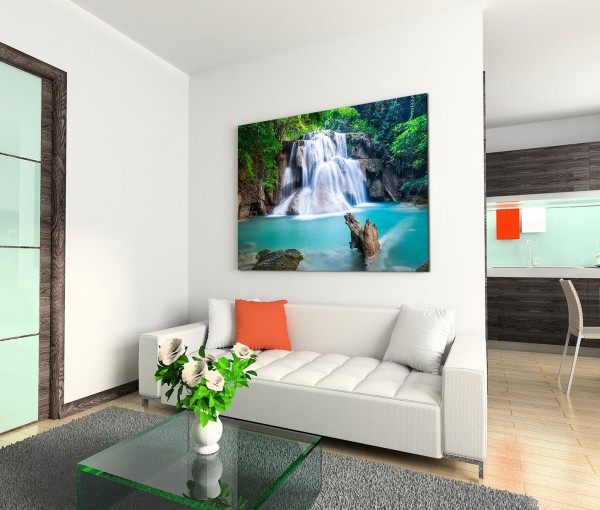 120x80cm Wandbild Thailand Wald Wasserfall Lagune Natur