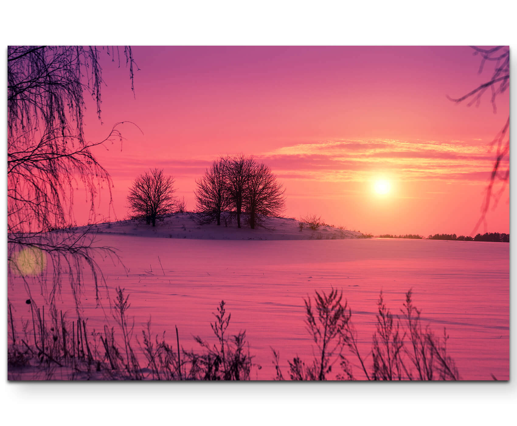 Pinker Sonnenuntergang über schneebedeckten Feldern - Leinwandbild | Möbel  Direkt