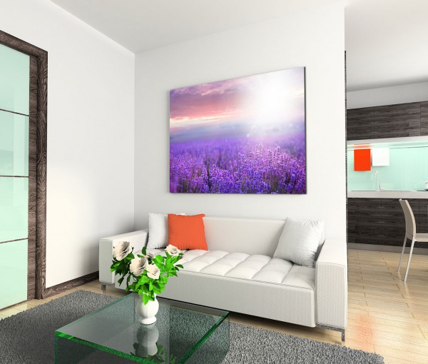 120x80cm Wandbild Lavendel Feld Sonnenuntergang Sommer