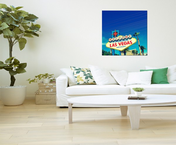 80x80cm Schild Las Vegas Palmen Himmel