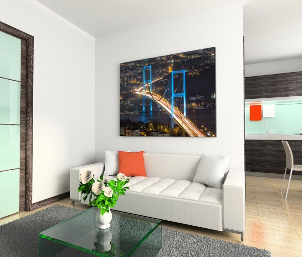 120x80cm Wandbild Istanbul Bosporus Brücke Nacht Lichter