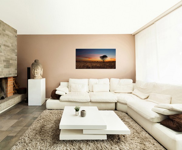 120x60cm Wüste Afrika Baum Gras Sonnenuntergang