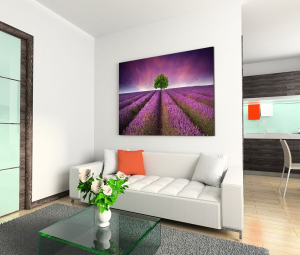 120x80cm Wandbild Lavendelfeld Baum Sommer