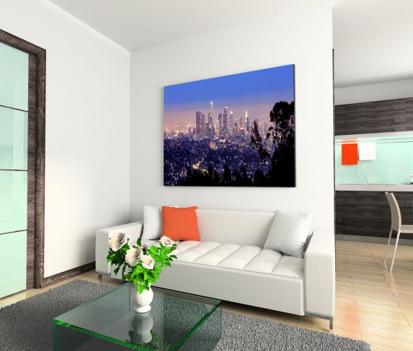 120x80cm Wandbild Los Angeles Skyline Stadt Nacht Lichter