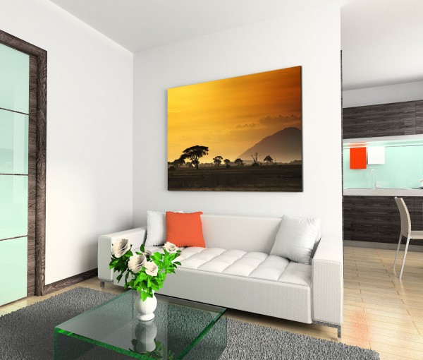 120x80cm Wandbild Afrika Kenia Akazien Bäume Sonnenuntergang