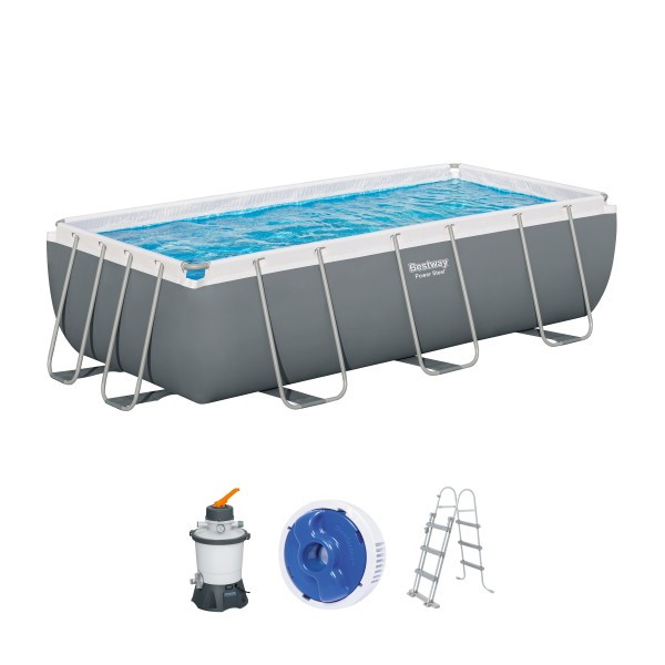 Bestway 56442 Power Steel™ Frame Pool 404 x 201 x 100 cm – Komplettset mit Sandfilteranlage, grau, eckig