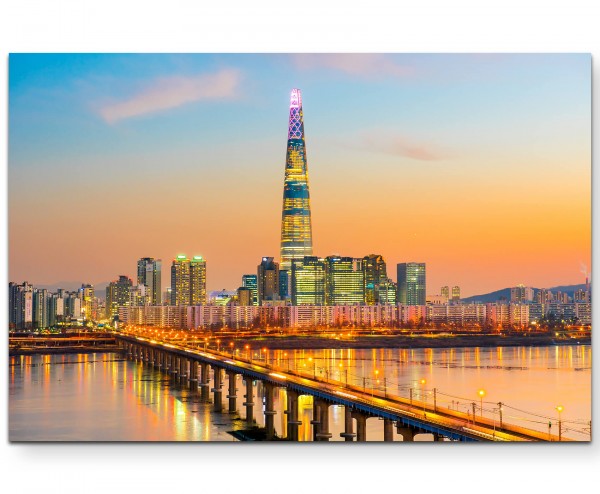 Skyline Seoul Sonnenuntergang über Han River - Leinwandbild