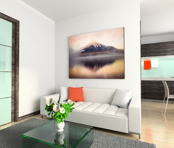 120x80cm Wandbild Fuji Berg See Nebel Spiegelung