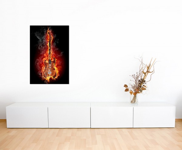 120x60cm Gitarre Feuer Rauch Rock Musik