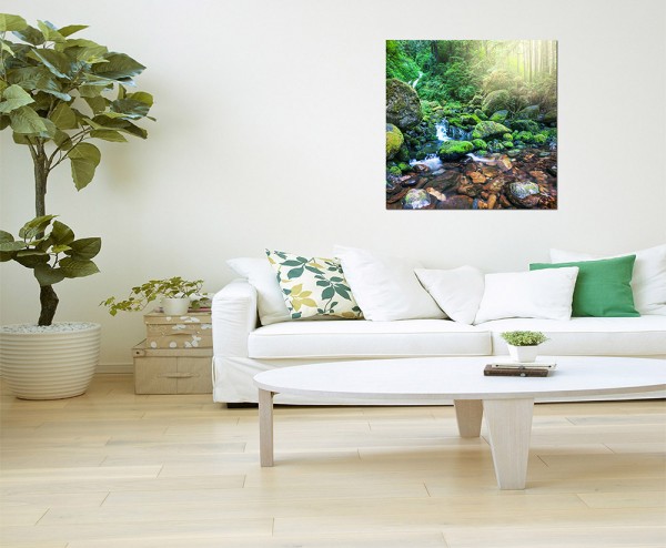 80x80cm Wald Fluss Bach Steine Natur