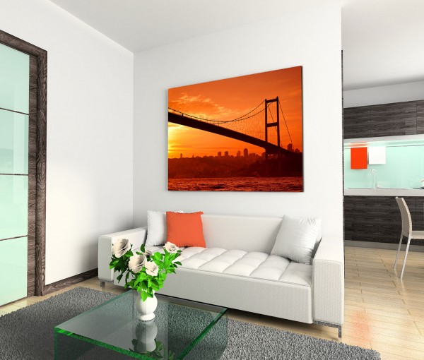 120x80cm Wandbild Istanbul Bosporus Brücke Sonnenuntergang