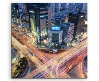 Urbane Fotografie – Verkehrskreuzung, Gangnam, Seoul, Südkorea auf Leinwand