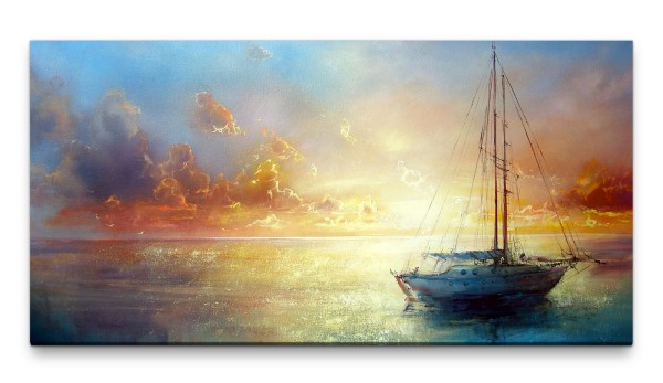 Bilder XXL Gemälde mit Segelboot 50x100cm Wandbild auf Leinwand