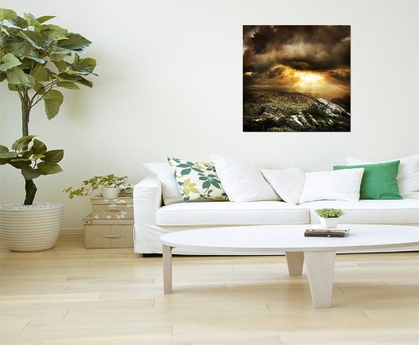 80x80cm Landschaft Felsen Wolken Sonnenstrahlen