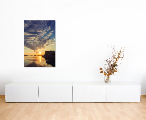 120x60cm Meer Felsen Sonnenaufgang Wolken