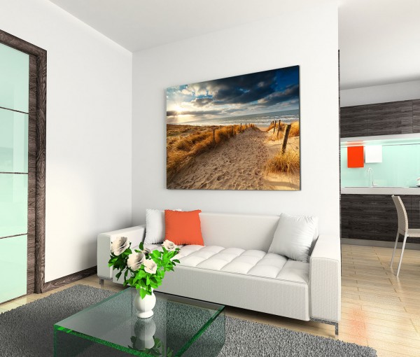 120x80cm Wandbild Holland Nordsee Meer Strand Sonnenuntergang