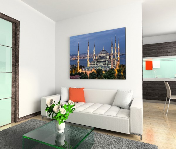 120x80cm Wandbild Istanbul Blaue Moschee Nacht Lichter