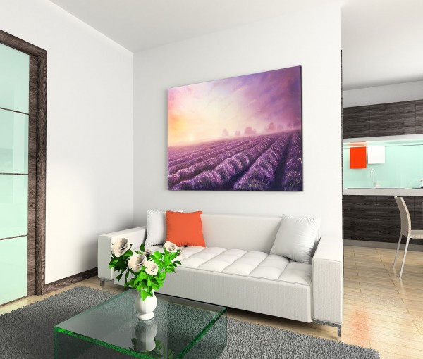 120x80cm Wandbild Ölgemälde Lavendelfeld Sonnenuntergang