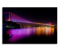 120x80cm Wandbild Istanbul Bosporus Brücke Nacht Lichter Reflexion