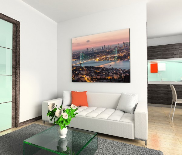 120x80cm Wandbild Istanbul Bosporus Brücke Stadt Lichter Nacht