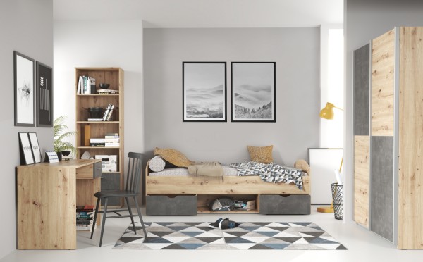 Jugendzimmer Lupo in Artisan Oak und Dark Grey komplett Set von Forte
