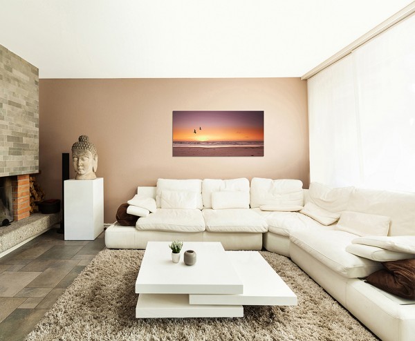 120x60cm Strand Meer Möwen Himmel Sonne