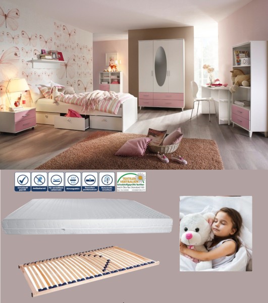 Jugendzimmer Aik in Weiß und Rosa von RAUCH Möbel Komplett Set