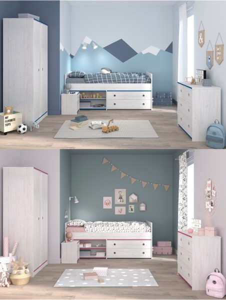 Jugendzimmer Smoozy von Parisot Komplett Set Kiefer Weiß Rosa ODER Blau schnell und günstig kaufen bei möbel-direkt