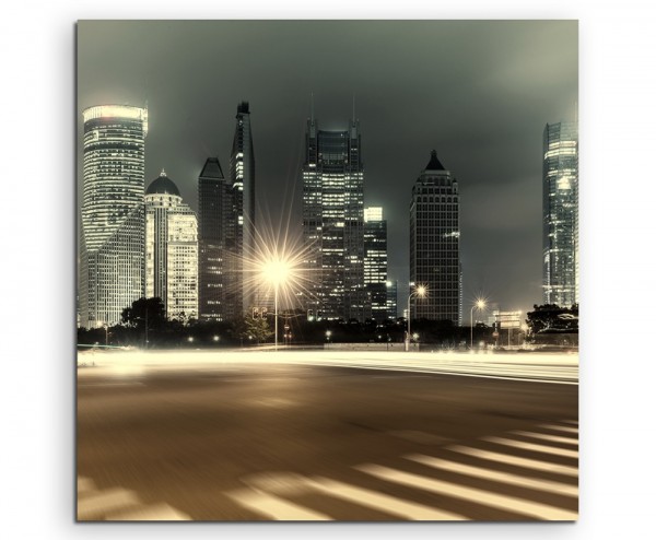Urbane Fotografie – Großstadtlichter in Shanghai, China auf Leinwand
