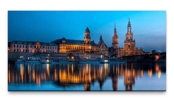 Bilder XXL Schloss in Wilsdruf bei Nacht 50x100cm Wandbild auf Leinwand