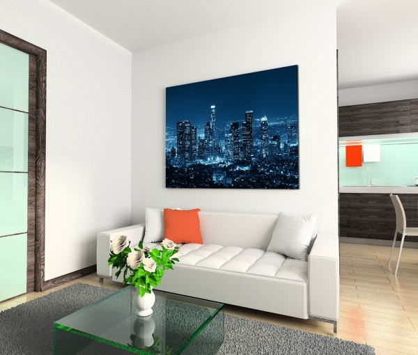 120x80cm Wandbild Los Angeles Skyline Nacht Lichter