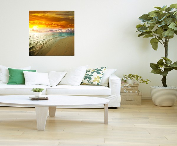 80x80cm Dämmerung Sonnenuntergang Meer Strand