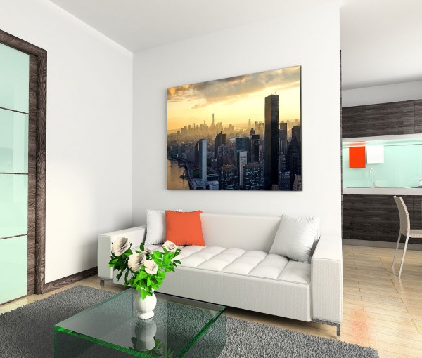 120x80cm Wandbild New York Skyline Wolken Sonnenuntergang