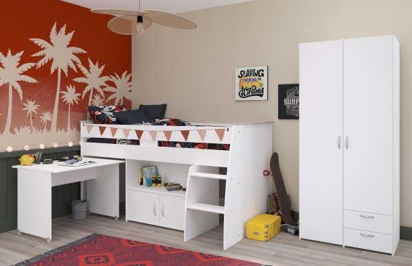 TOLLES Jugendzimmer Reverse 12 von Parisot 2 teilig mit Hochbett in Weiß - Jugendzimmer Kinderzimmer Möbel Teenagerzimmer