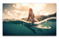 Bilder XXL Frau mit Surfbrett im Wasser Wandbild auf Leinwand