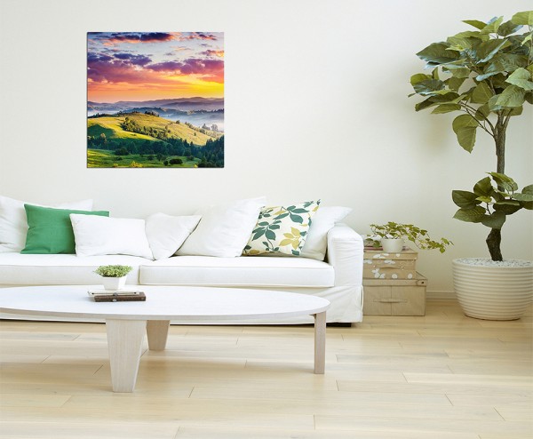 80x80cm Landschaft Berge Wiese Sonnenuntergang