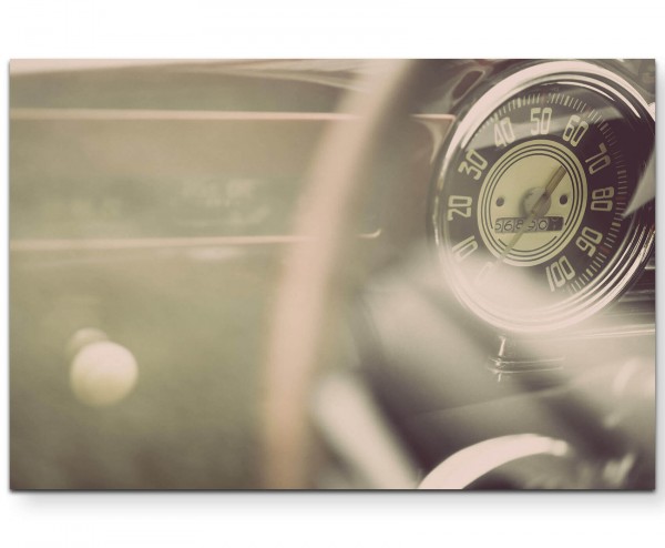 Tachometer eines Vintage Autos - Leinwandbild