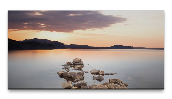 Bilder XXL See mit Steinen 50x100cm Wandbild auf Leinwand