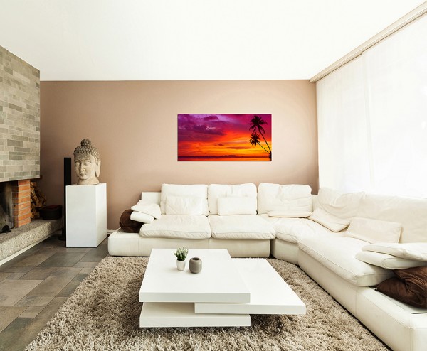 120x60cm Strand Meer Palmen Sonnenuntergang