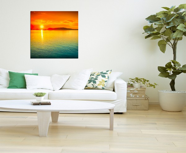 80x80cm Sonnenuntergang Meer Himmel Berge