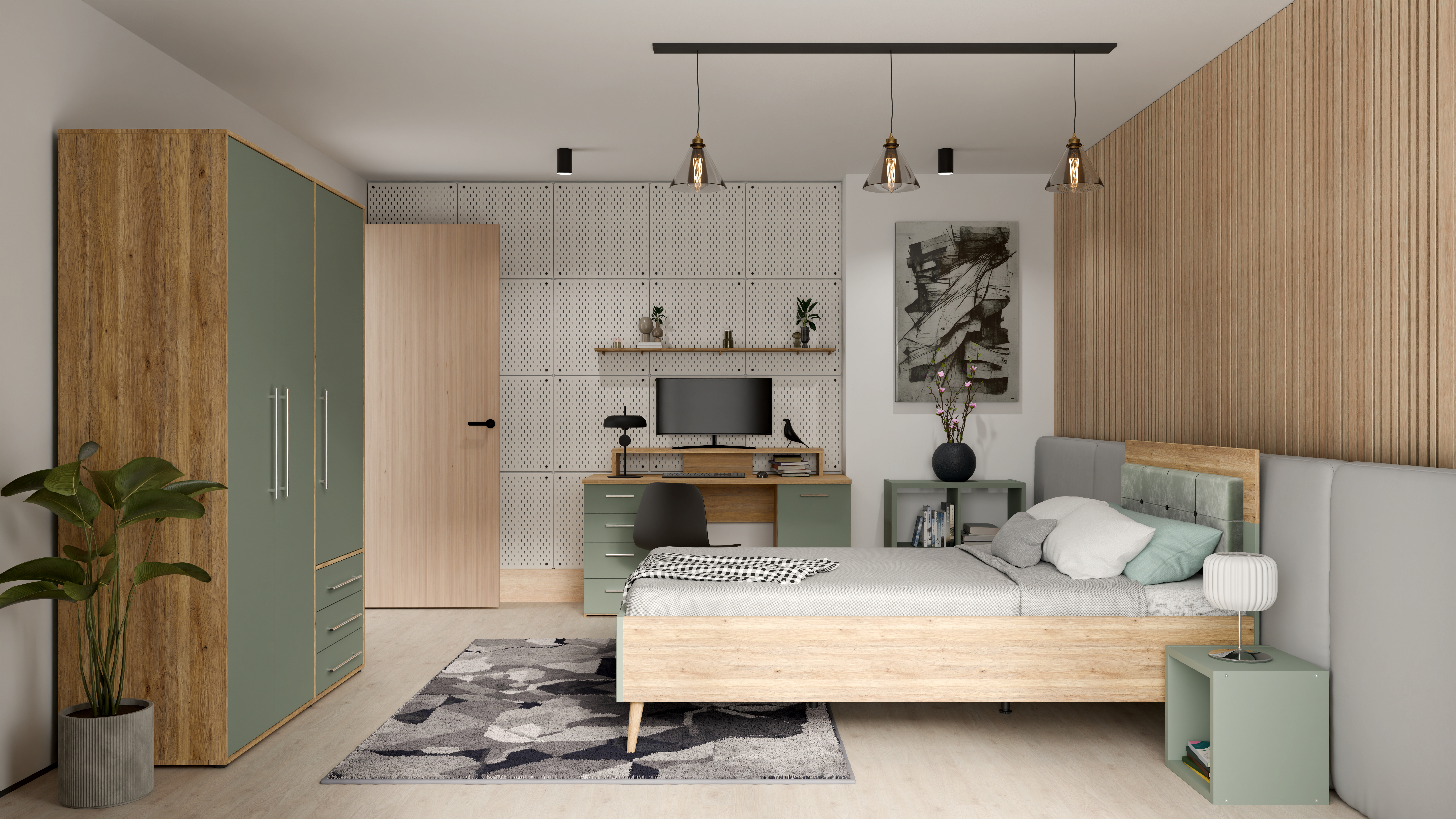 Jugendzimmer Salbei in Mauvella Eiche und Salbei Kinderzimmer Komplett Set