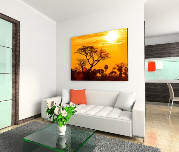 120x80cm Wandbild Afrika Bäume Savanne Sonnenuntergang