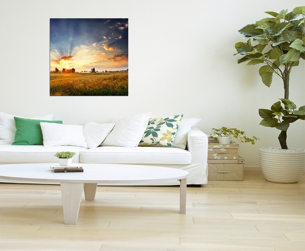 80x80cm Wiese Landschaft Sonne Wolken Licht